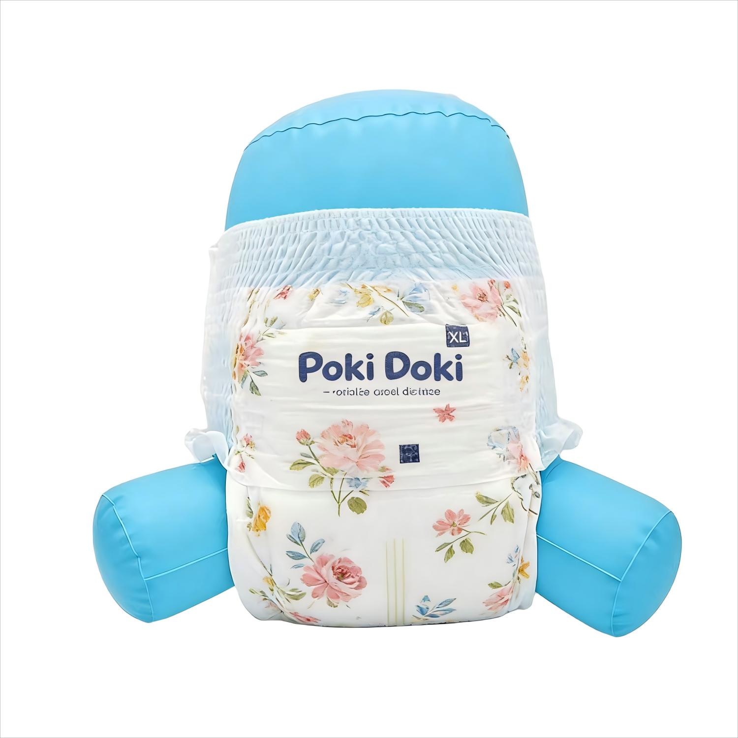 China Factory Brand Poki Poki Elastic Bubble Waist Disposable Pull-up Baby Diapers Pants